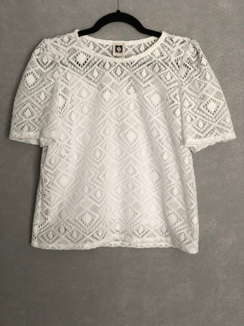 Anne Klein 2-Piece Lace Top Short Sleeve in Bright White Women's Small NEW